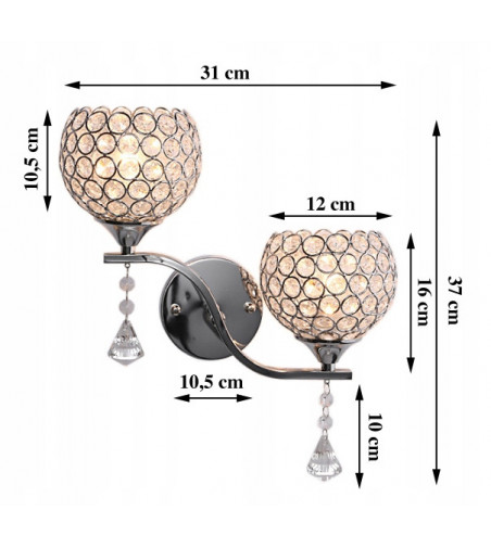 Kinkiet  Podwójny Diamond RX - lampa ścienna E27 kryształki