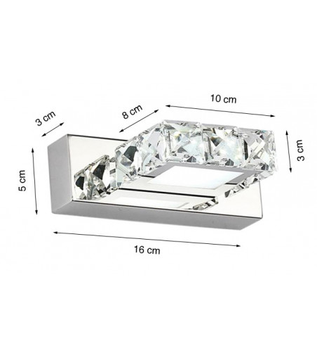 Kinkiet LED 3W z wbudowanymi szklanymi kryształkami | Stal
