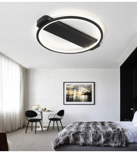 Czarna lampa sufitowa Leo I - plafon LED okrąg 42cm | Wobako