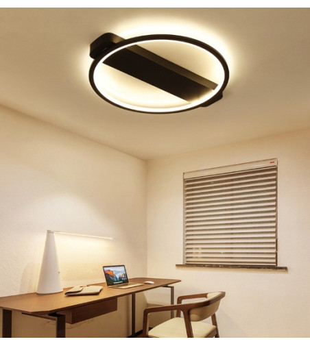 Czarna lampa sufitowa Leo I - plafon LED okrąg 42cm | Wobako