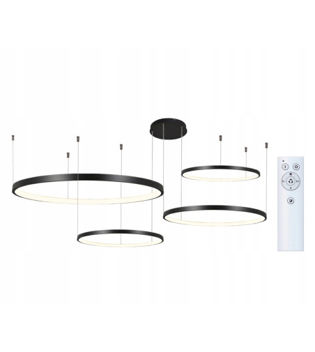 Czarna lampa wisząca Silva EX z pilotem - 4 okręgi LED ring  40/40/60/80cm