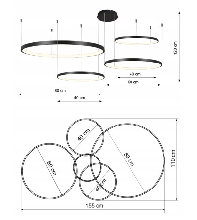 Lampa wisząca Silva EX V  40/40/60/80 pilot okręgi ring żyrandol LED
