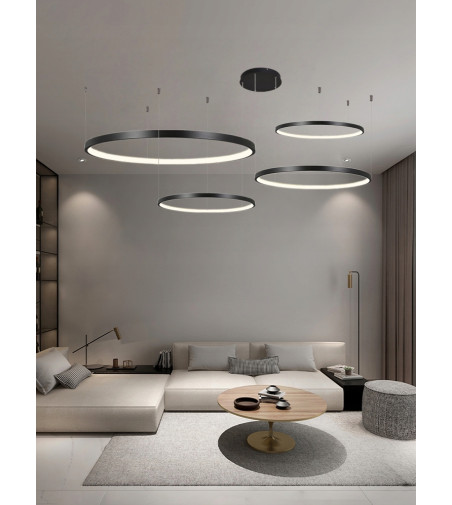 Czarna lampa wisząca Silva EX z pilotem - 4 okręgi LED ring  40/40/60/80cm