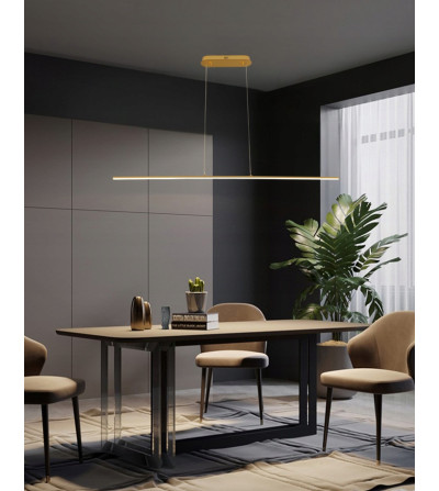 Monako ZŁOTA minimalistyczna długa lampa wisząca nad stół 120cm 20W  | LED