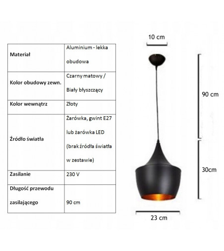 Nowoczesna czarno-złota lampa wisząca z linii LOFT 23cm E27
