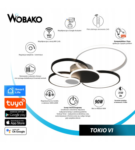 Piękny plafon LED Tokio VI - nowoczesna lampa Smart Home Tuya App
