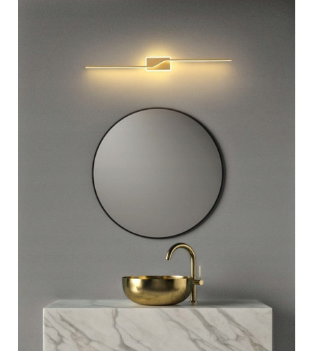 Złoty liniowy kinkiet nad lustro o przewrotnej formie 80cm | LED