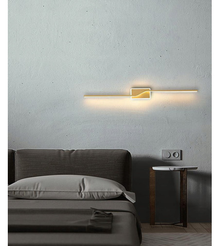 Złoty liniowy kinkiet nad lustro o przewrotnej formie 80cm | LED