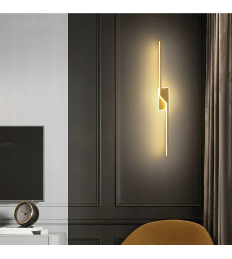 Złoty liniowy kinkiet nad lustro o przewrotnej formie 80cm | LED