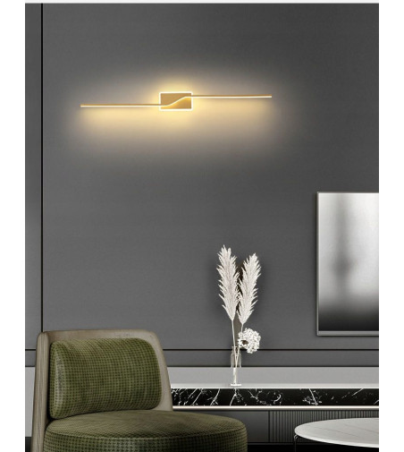 Złoty liniowy kinkiet nad lustro o przewrotnej formie 80cm | LED