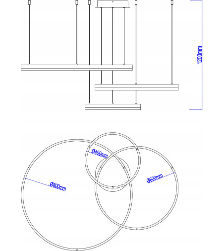 Czarna Lampa Regulowane Ringi SILVA EXT III | Elegancja i Nowoczesność