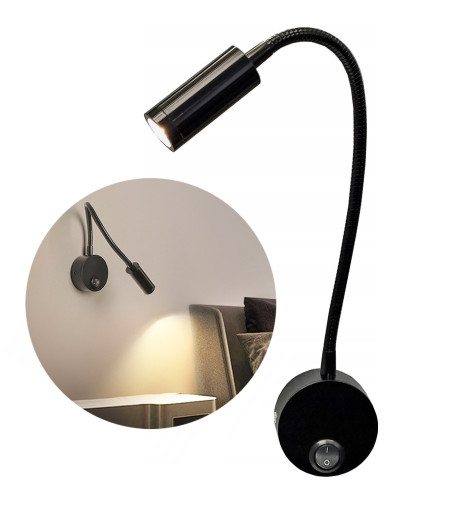 Flex czarna lampka ścienna LED z włącznikiem NOCNA NAD ŁÓZKO