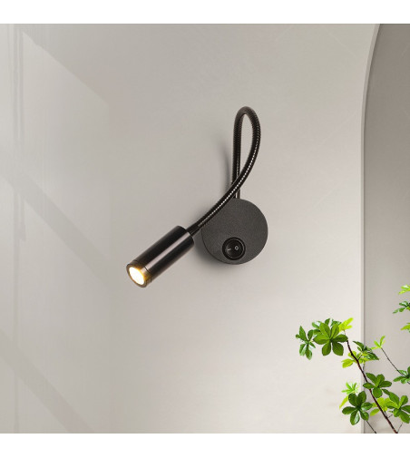 Flex czarna lampka ścienna LED z włącznikiem NOCNA NAD ŁÓZKO