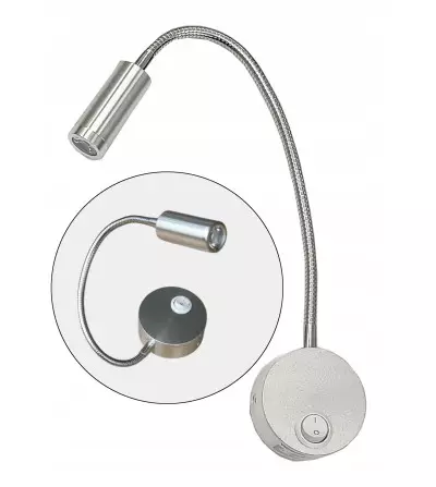 Flex srebrna lampka ścienna LED z włącznikiem Wobako NOCNA NAD ŁÓZKO