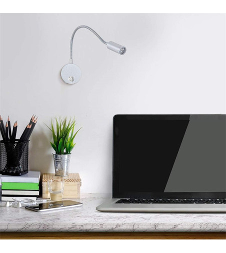 Flex srebrna lampka ścienna LED z włącznikiem Wobako NOCNA NAD ŁÓZKO