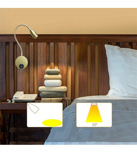 Flex kinkiet złota lampka nocna do czytania kierowana do sypialni LED 3W