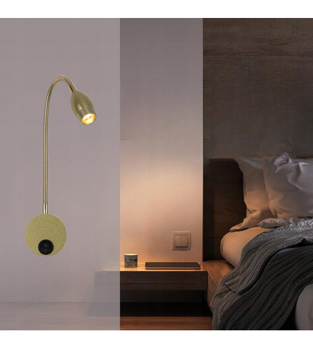 Flex kinkiet złota lampka nocna do czytania kierowana do sypialni LED 3W