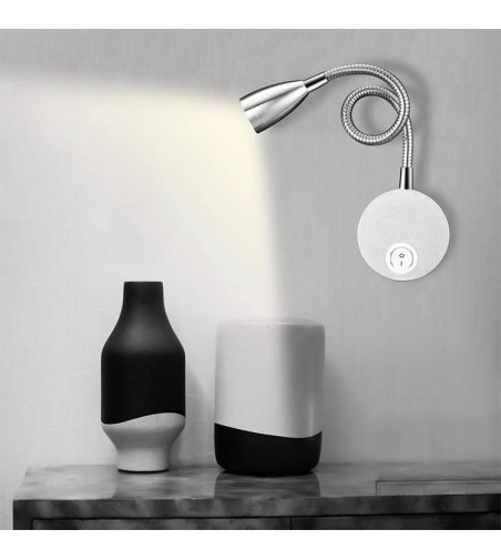 Flex stożek Lampka nocna do czytania Wobako Flexi srebrna do sypialni Kinkiet LED 3W