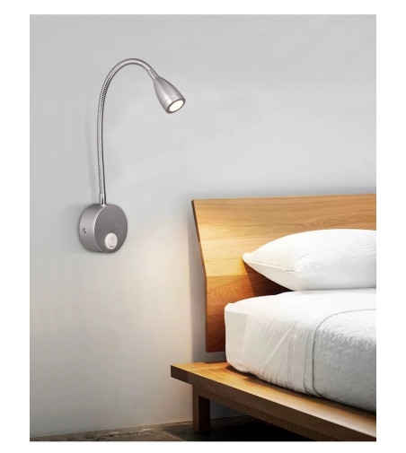 Flex stożek Lampka nocna do czytania Wobako Flexi srebrna do sypialni Kinkiet LED 3W