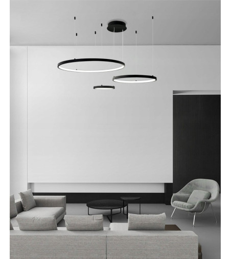 Silva EX III 60 czarny żyrandol lampa na linkach WOBAKO LED okręgi ring 20/40/60cm