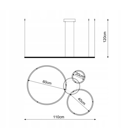 Czarny żyrandol Silva lampa na linkach WOBAKO LED okręgi ring 20/40/60cm