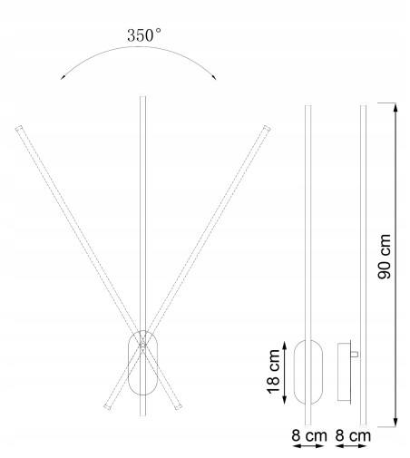 IKO czarny energooszczędny, liniowy kinkiet LED 90cm o nowoczesnym designie