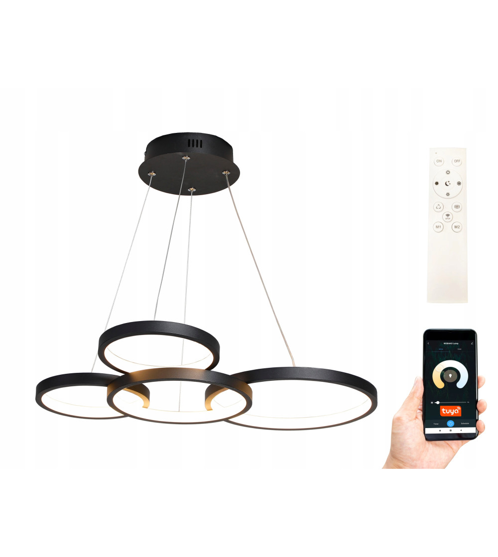 Oslo IV - Nowoczesna czarna lampa wisząca ring Smart Home Tuya