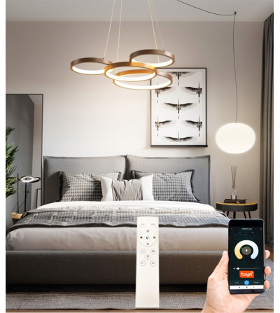 Oslo IV - Nowoczesna czarna lampa wisząca ring Smart Home Tuya