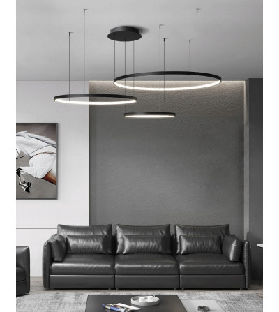 Żyrandol nowoczesna czarna lampa LED okręgi 3 ringi 60/80/100cm pilot