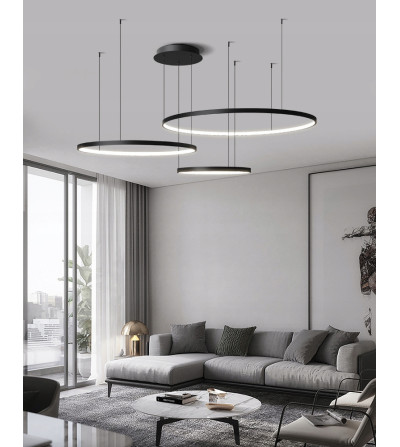 Żyrandol nowoczesna czarna lampa LED okręgi 3 ringi 60/80/100cm pilot