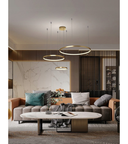 Złota lampa wisząca Silva IV Large - okręgi LED ring  60/80/100cm