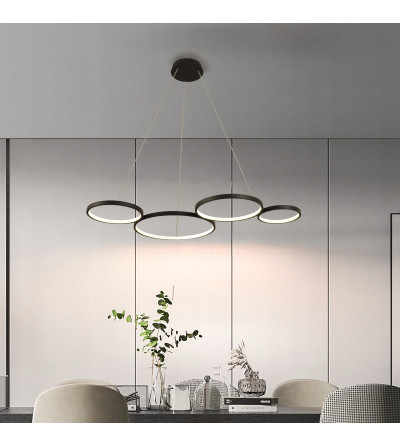 Lampa sufitowa LED czarna nowoczesna 4 pierścienie ringi do salonu Wobako