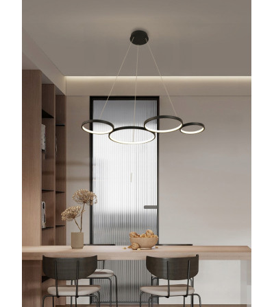 Lampa sufitowa LED czarna nowoczesna 4 pierścienie ringi do salonu Wobako