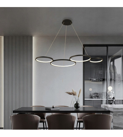 Lampa sufitowa LED czarna nowoczesna 4 pierścienie ringi do salonu Wobako