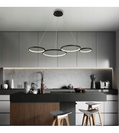 Lampa sufitowa LED czarna nowoczesna 4 pierścienie ringi do salonu Wobako