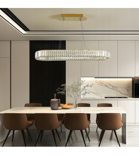 Lampa wisząca LED długa nad stół kryształowa 70cm żyrandol Led PETRA WOBAKO