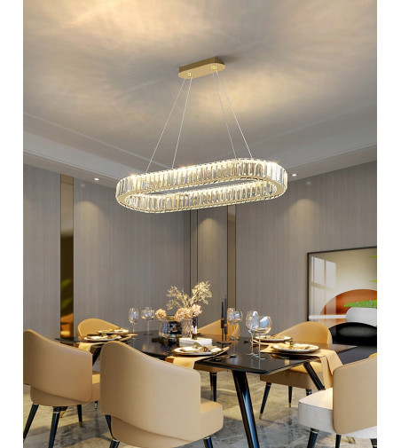 Lampa wisząca LED długa nad stół kryształowa 70cm żyrandol Led PETRA WOBAKO