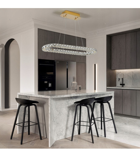 PETRA 90 – złota lampa LED z kryształami o diamentowym szlifie