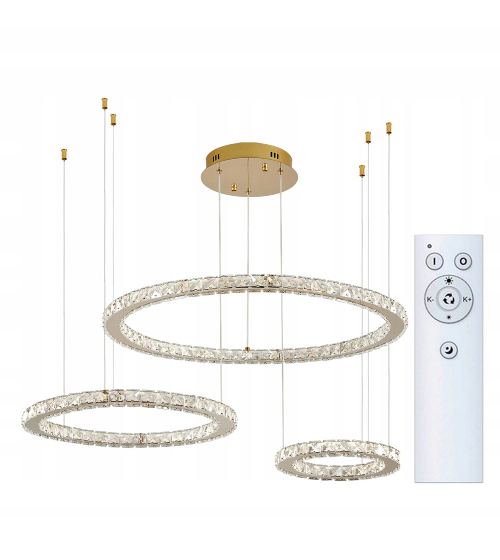 Lampa żyrandol złoty kryształowy pilot 20/40/60cm ring Glamour salon Wobako