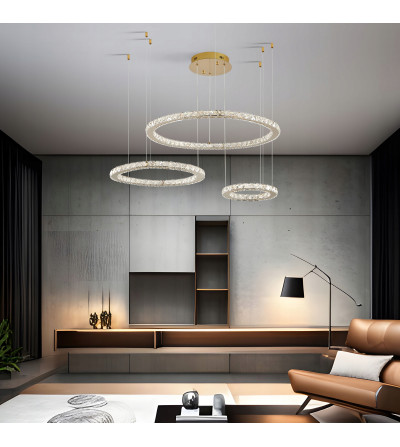 Lampa żyrandol złoty kryształowy pilot 20/40/60cm ring Glamour salon Wobako