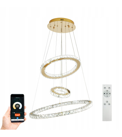 Lampa żyrandol złoty kryształowy pilot 30/50/70cm ring Glamour salon Wobako