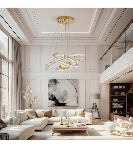 ATENA III – designerski żyrandol LED złoty chrom i szklane kryształy