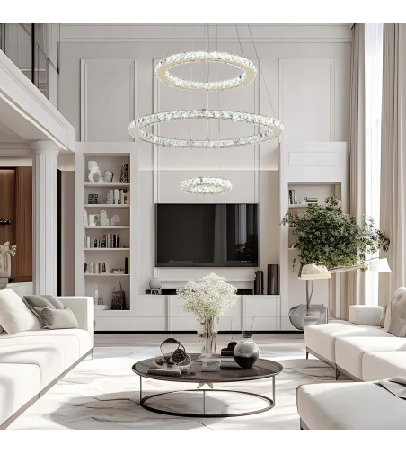 ATENA III – designerski żyrandol LED złoty chrom i szklane kryształy