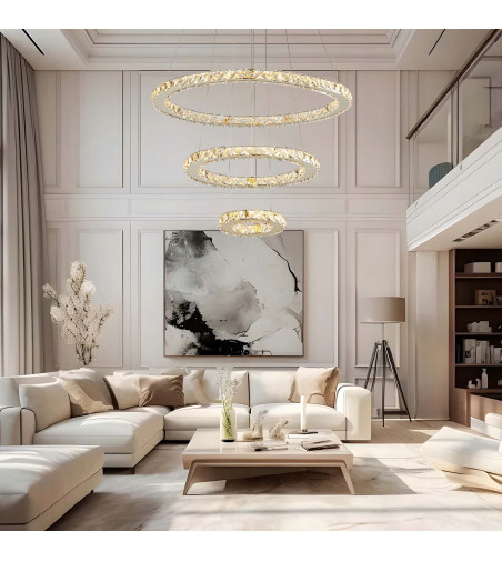 ATENA III – designerski żyrandol LED złoty chrom i szklane kryształy