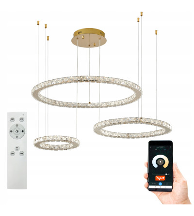 Lampa żyrandol złoty kryształowy pilot 30/50/70cm ring Glamour salon Wobako