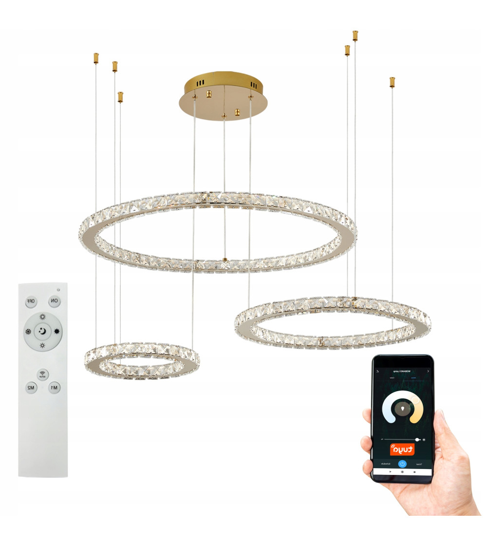 Lampa żyrandol złoty kryształowy pilot 30/50/70cm ring Glamour salon Wobako