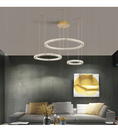 Lampa żyrandol złoty kryształowy pilot 30/50/70cm ring Glamour salon Wobako