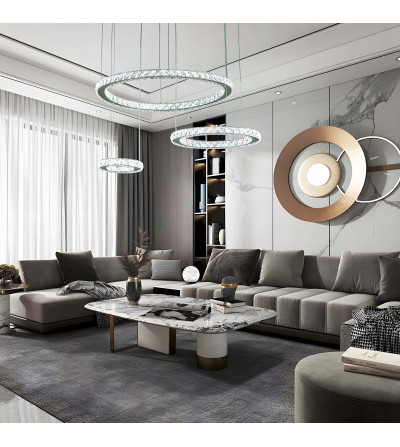 Lampa żyrandol złoty kryształowy pilot 30/50/70cm ring Glamour salon Wobako