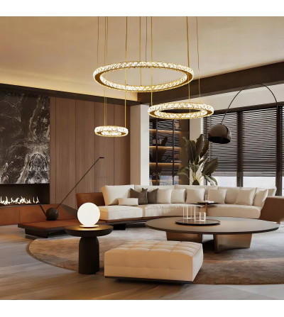 Lampa żyrandol złoty kryształowy pilot 30/50/70cm ring Glamour salon Wobako