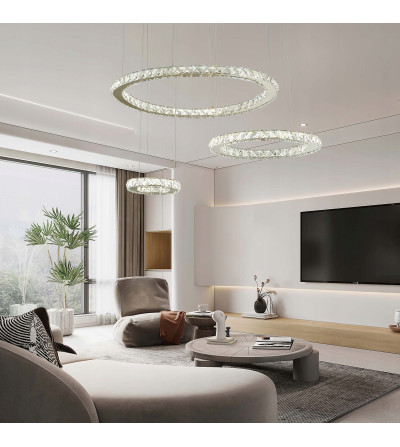 Lampa żyrandol złoty kryształowy pilot 30/50/70cm ring Glamour salon Wobako